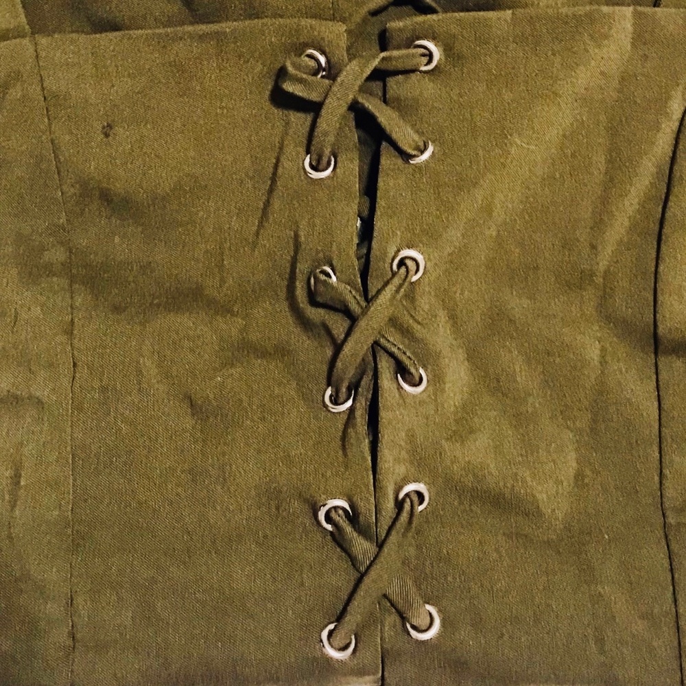 Army Green Lace-up Mini Dress - Picture 2 of 3